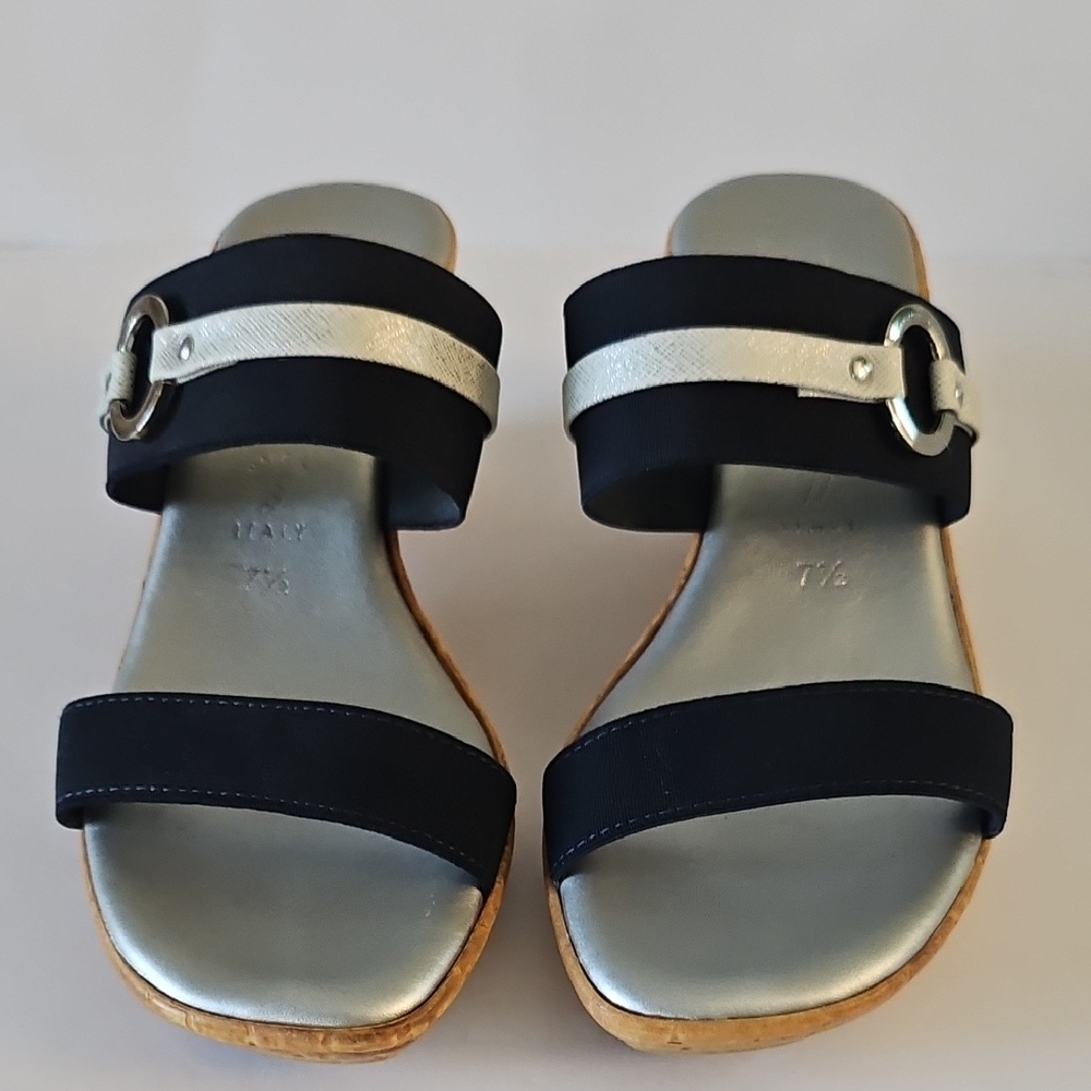 Italian Shoemakers Black and Silver Sandals with Minimalist Design